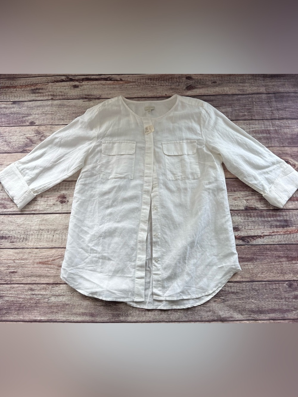 Talbots Linen Blend Top Button Up Front Women’s White Small NEW 3075